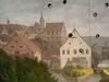 Auf einer Schützenscheibe von 1830 (in der Abteilung des Hällisch-Fränkischen Museums zur Salzgewinnung) ist das Mühlenbollwerk hinter der Seizenmühle (links) und der 1945 zerstörten Hirschlinsmühle (rechts) zu erkennen. Foto: Daniel Stihler (StadtA SHA FS FS 08307)