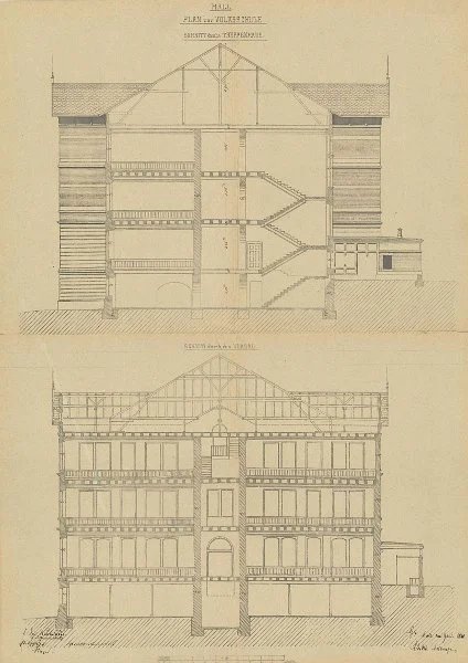 Querschnitte im Bereich des Treppenhauses und der Klassenzimmer, 1880 (Stadt Schwäb. Hall, Baurechtsamt, Bauakten Lange Straße 10)