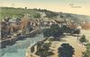 Ansichtskarte um 1900, Blick vom Turm des Solbads in Richtung Norden auf den baumbestandenen Haalplatz (StadtA Schwäb. Hall Seyboth PK 239)