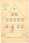 Ansicht der Fassade mit Einzeichnung der versetzten Haustüre sowie vergrößerter und neu eingebrochener Fenster, 1875 (Stadt Schwäb. Hall, Baurechtsamt, Bauakten)