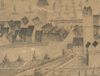 Ausschnitt aus der großen Stadtansicht von Johann Conrad Körner, einer lavierten Tuschzeichnung von 1755. Hier ist das Gräterhaus in der linken Bildmitte an seinem etwas über die benachbarten Gebäude herausragenden, steilen und zum Betrachter traufständigen Dach eindeutig erkennbar (StadtA Schwäb. Hall S10/0791)