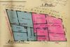 Grundriss des I. Stocks zu einem Plan über die von Jacob Hohl (blau) an Johann Bauer (rot) verkauften Hausanteile, 1890 (StadtA Schwäb. Hall 19/1054, Beil. 18)