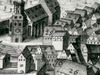 Ausschnitt aus der Ansicht der durch den Großen Stadtbrand vom 31. August 1728 zerstörten Stadt. Das mit der „29“ bezeichnete Clausnizerhaus ragt über die umgebenden Häuser hinaus, die Zahl bezeichnet den durch den Brand verschonten Teil der Stadt (StadtA SHA FS 36334)