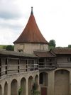 Wehrgang und Innenseite des „Musikturms“, Blick aus Richtung Nordwesten vom Äußeren Tor aus, Juni 2014. Foto: Daniel Stihler (StadtA SHA DIG 05472)