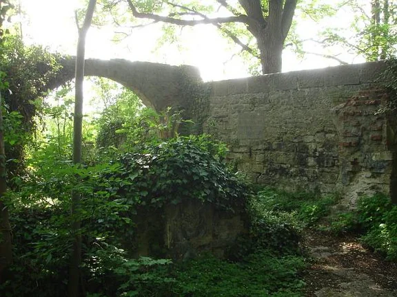 Innenansicht der Ruine des romanischen Palasgebäudes. Bild aus dem April 2007. Foto: Daniel Stihler (StadtA Schwäb. Hall DIG 04326)
