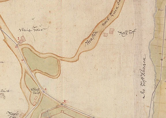 Ausschnitt aus dem Wasserleitungsplan der Stadt von 1740 (StadtA SHA 16/0046)