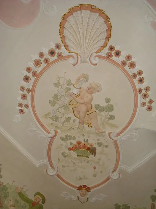 Barocksaal. Personifikation des Herbsts in der Südostecke der Decke. Foto: Daniel Stihler (StadtA Schwäb. Hall Server Häuserlexikon)