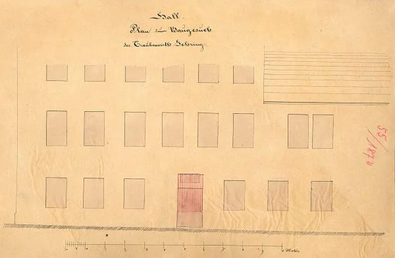 Plan der Fassade zum Säumarkt 1872 (Baurechtsamt Schwäb. Hall, Bauakten Marktstraße 17)
