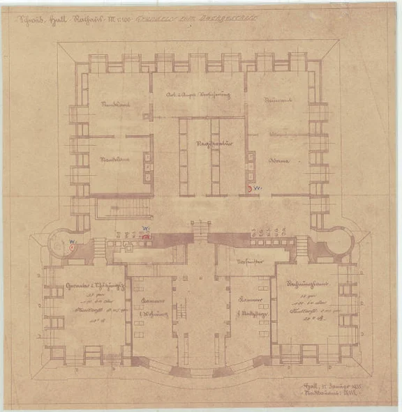 Grundriss des Dachgeschosses für kleine Umbauten, 1935 (StadtA Schwäb. Hall 27/461)