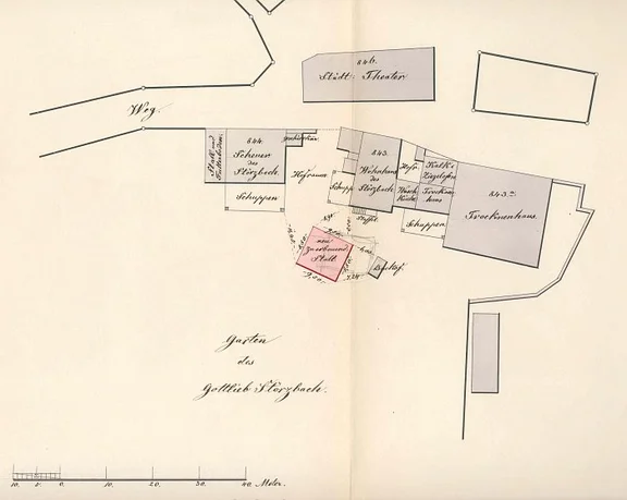 Auf einem Lageplan von 1881 ist die spätere Nr. 10 links mit der PKN 844 und der Beschriftung als "Scheuer des Störzbach" zu erkennen (Baurechtsamt SHA, Bauakten Im Lindach 11)