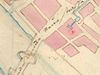 Ausschnitt aus einem Entwurf für den Wasserleitungsplan von 1740. Der Baukörper scheint bereits an die Stadtmauer zu stoßen (StadtA Schwäb. Hall 4/1136a)