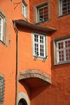 Detail der Fassade zum Hafenmarkt hin, Oktober 2016. Foto: Dietmar Hencke (StadtA Schwäb. Hall DIG 08350)