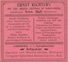 Anzeige der  „Buch-, Kunst- und Musikalienhandlung“ von Ernst Richter von 1901 aus: W. Burkhardt (Bearb.): Adreß- und Geschäfts-Handbuch der Oberamtsstadt Schwäbisch Hall, Schwäbisch Hall 1901, Inseratenanhang, S. 39 (StadtA Schwäb. Hall Bibl. 2947)