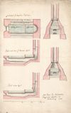Konstruktion der Salzpfannen und der zugehörigen Öfen (oben mit Rost, unten ohne Rost), 1738 (StadtA Schwäb. Hall HA A 329)