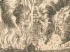 St. Michael und die Freitreppe umgeben von Flammen. Ausschnitt aus einer Ansicht des Großen Stadtbrands vom 31. August 1728 (StadtA Schwäb. Hall HA B 0935)