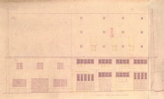 Ansicht der Fassade für einen Umbau durch die F. Groß AG, 1934 (StadtA SHA 27/0011)