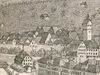 Ausschnitt einer Stadtansicht um 1850 mit Rathaus und Marktplatz. Lithographie von W. Haaf nach F. Bonhöfer, um 1850. Das Gräterhaus ist in der Bildmitte an seinem hohen Giebel und steilen Dach gut erkennbar (StadtA Schwäb. Hall S10/0712)