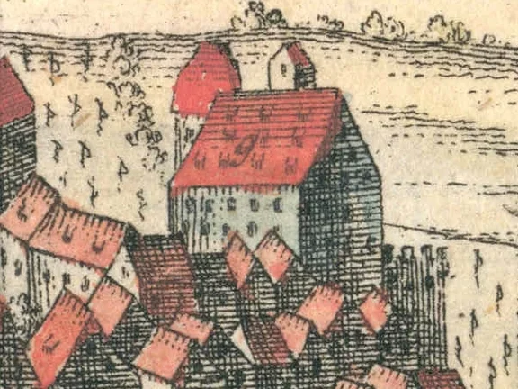 Ausschnitt aus der von Johann Jakob Enderes in Schwabach 1747 veröffentlichten Stadtansicht (StadtA Schwäb. Hall S10/518)