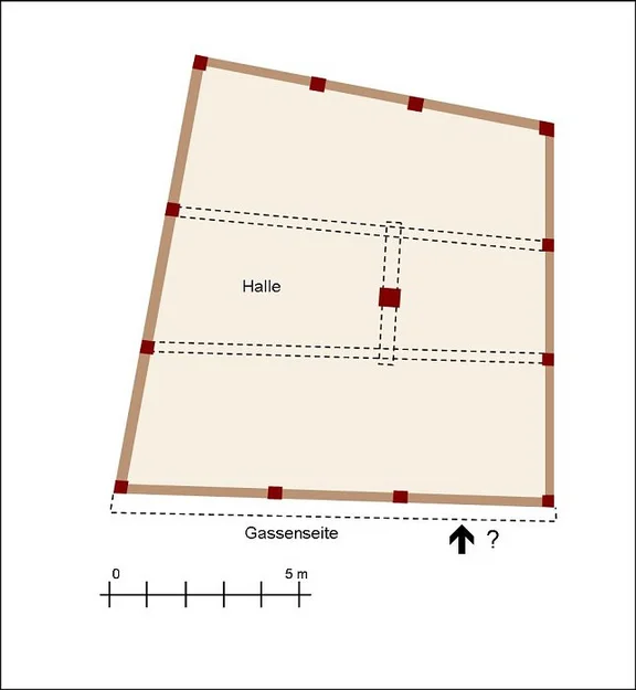 Rekonstruktion des Erdgeschosses. Plan: Albrecht Bedal (StadtA Schwäb. Hall DIG 00033)