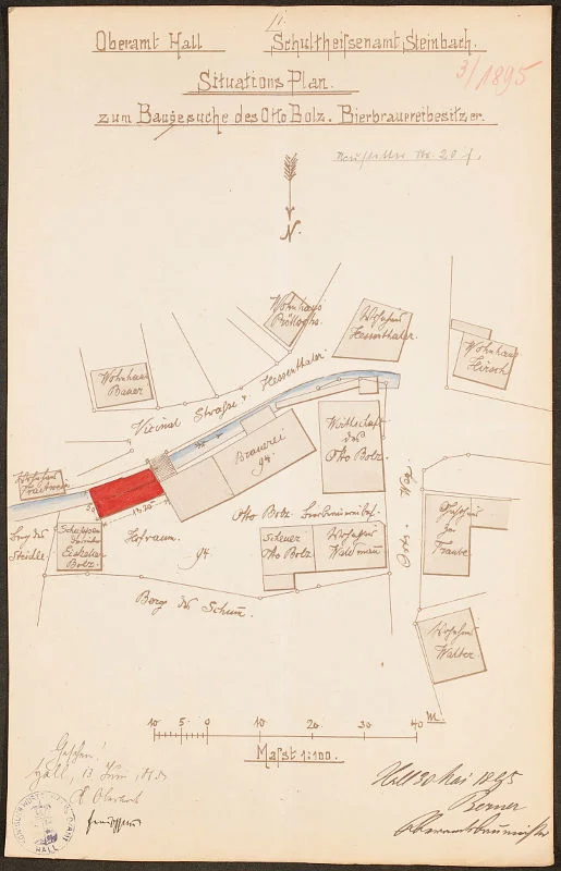 Bereits 1895 kam hinter dem Brauhaus bzw. dem Anbau von 1893/94 eine offene Wagenremise hinzu, die teilweise den hier verlaufenden Bach überdeckte (Stadt Schwäb. Hall, Baurechtsamt, Bauakten Neustetterstraße 20)
