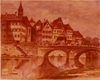 Die Henkersbrücke in den 1920er Jahren auf einem Gemälde des Haller Oberreallehrers Gustav Schlipf (StadtA Schwäb. Hall FS 13296)