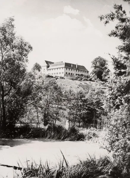 Blick vom Waschbachsee aus, vermutlich aus den 1930er Jahren. Fotograf unbekannt (StadtA Schwäb. Hall FS 43323)