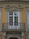 Balkon mit schmiedeeisernem Gitter und Tür zum Ratssaal, März 2017. Foto: Daniel Stihler (StadtA Schwäb. Hall DIG 10202)