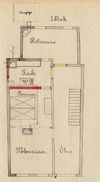 Grundriss des ''Ersten Stocks'' (tatsächlich wohl Erdgeschoss) zum Einbau einer neuen Küche, 1875 (Baurechtsamt Schwäb. Hall, Bauakten)
