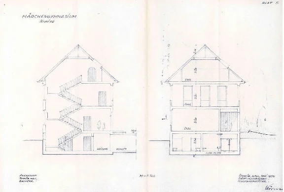 Aus einem Plansatz von 1955: Schnitte (StadtA Schwäb. Hall R105/57)