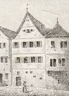 Ausschnitt aus einer Mitgliedskarte der Turngemeinde Hall von 1846 (rechtes Haus) (Archiv der TSG Schwäbisch Hall e.V. / Dauerleihgabe im Hällisch-Fränkischen Museum)