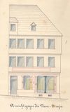 Plan der Fassade zur Neuen Straße für den geplanten Einbau einer Metzgerei und Weinwirtschaft durch Carl Canz, 1867 (StadtA Schwäb. Hall 21/1902)