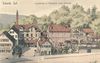 Kolorierte Ansichtskarte um 1910 mit den Brauereigebäuden und dem Biergarten  (StadtA SHA PK 00496)