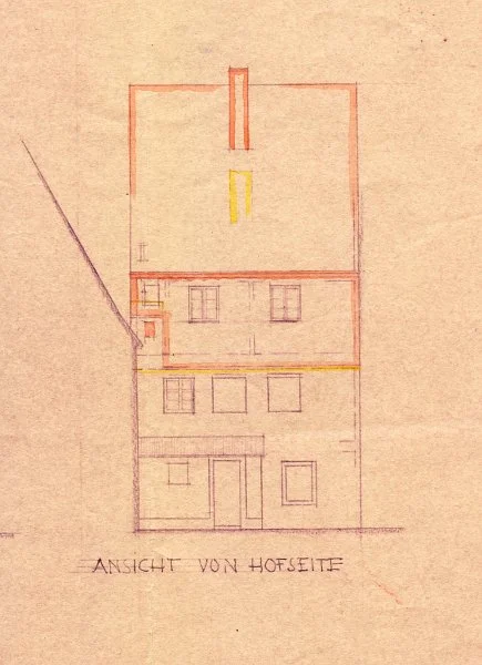 Pläne zum Ausbau des Dachstocks, 1956: Ansicht der Hofseite (Baurechtsamt Schwäb. Hall)