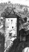 Blick von Südosten. Ausschnit aus einer Zeichnung von Friedrich Reik aus dem späten 19. Jahrhundert (StadtA SHA FS 00240)