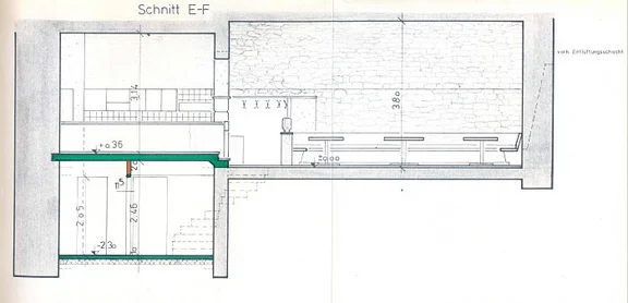 Längsschnitt zum nicht verwirklichten Einbau einer Kellerwirtschaft , 1976  (StadtA SHA 27/0011)