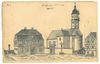 Ansicht von Pfarrhaus und Kirche aus dem Pfarrbericht der katholischen Pfarrei Steinbach von 1824 (StadtA Schwäb. Hall Z01/A0034, Beil. 6)