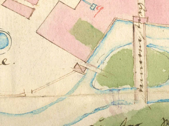 Ausschnitt aus einem Entwurf für den Wasserleitungsplan von 1740 (StadtA Schwäb. Hall 4/1136a)