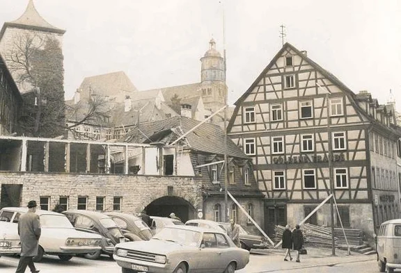 Nach Beginn der Abbrucharbeiten, Februar/März 1969. Foto: Hans Kubach (StadtA SHA FS 00246b)
