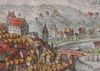 Ausschnitt aus der Stadtansicht von Matthäus Merian nach Leonhard Kern, 1643. Rechts vom Neubau sind die Türme des Limpurger Tores und des Neu-Tores zu erkennen (StadtA SHA S10/0506)