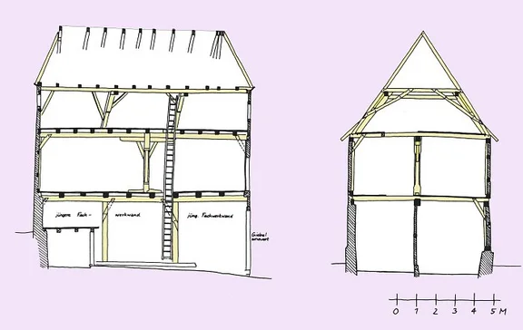 Längs- und Querschnitt. Plan: Albrecht Bedal (StadtA Schwäb. Hall DIG 00092)