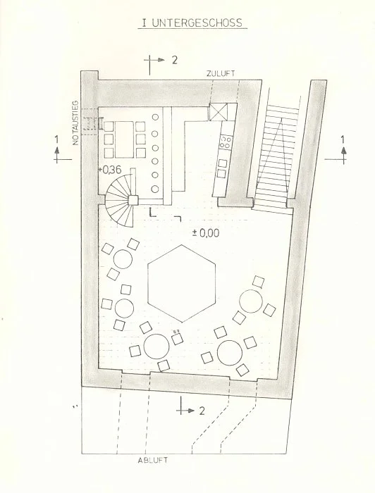 Grundriss zu einem zweiten, ebenfalls nicht verwirklichten Konzept für eine Kellerwirtschaft, 1979  (StadtA SHA 27/0011)