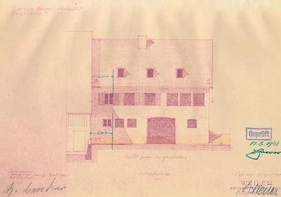 Plan zum Neubau des Hauses, 1942 (Baurechtsamt SHA, Bauakten Langer Graben 13 und 13/1)