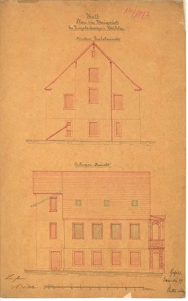 Plan zur Erweiterung des Wohnhauses, 1877 (StadtA SHA 27/329)
