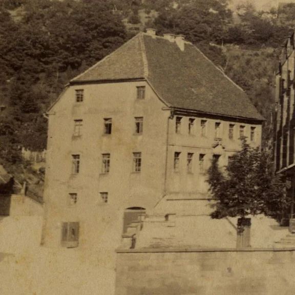 Foto um 1900. Ausschnitt aus einer vom Postkartenverlag August Seyboth in Schwäbisch Hall als Vorlage verwendeten Fotografie (StadtA Schwäb. Hall Seyboth F 0001)