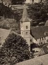 Ausschnitt aus einer 1907 gelaufenen Ansichtskarte „Blick von der Limpurg“, deren Blickwinkel auf Unterlimpurg sehr selten ist (StadtA Schwäb. Hall PK 1372)