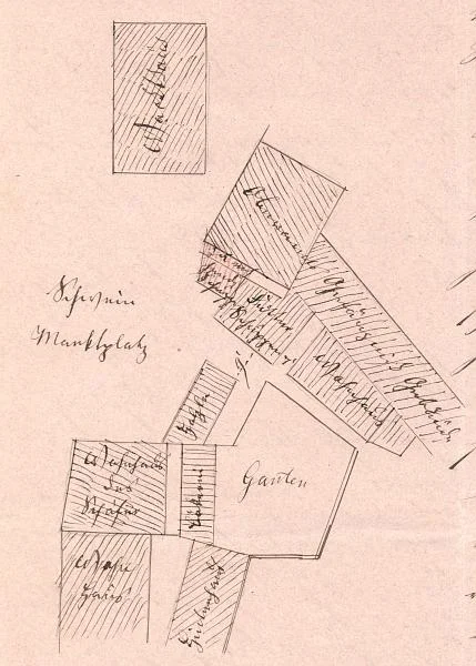 Lageplan zum Neubau eines Kuhstalls, 1856 (StadtA SHA 27/0015)