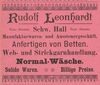 Anzeige des im Haus ansässigen „Manufakturwaren- und Aussteuergeschäfts“ des Rudolf Leonhardt von 1901, aus: W. Burkhardt (Bearb.): Adreß- und Geschäfts-Handbuch der Oberamtsstadt Schwäbisch Hall, Schwäbisch Hall 1901, Inseratenanhang, S. 27 (StadtA Schwäb. Hall Bibl. 2947)