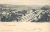 Blick über die Bahnhofsanlagen. Ansichtskarte des Verlags von August Seyboth, um 1900 (StadtA Schwäb. Hall Seyboth PK 0317)
