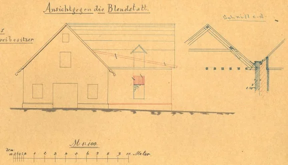 Anbau eines Eiskellers 1888: Ansicht zur Blendstatt hin (StadtA SHA 27/0043)