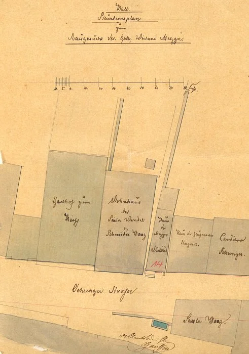 Lageplan, 1871 (Baurechtsamt Schwäbisch Hall, Bauakten)